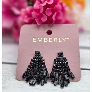 Emberly Black Crystal Prong Set Tennis Chandelier Drop Earrings 1.5 In Gunmetal
